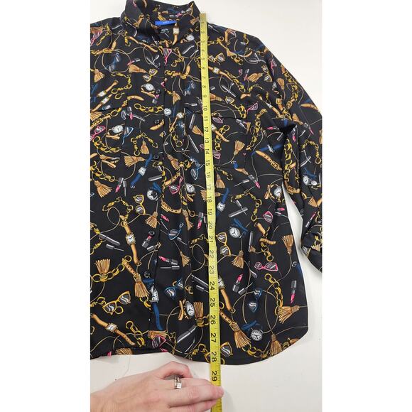 Apt 9 XXL novelty make up girly feminine printed top Roll tab sleeve NWOT black - Picture 6 of 7